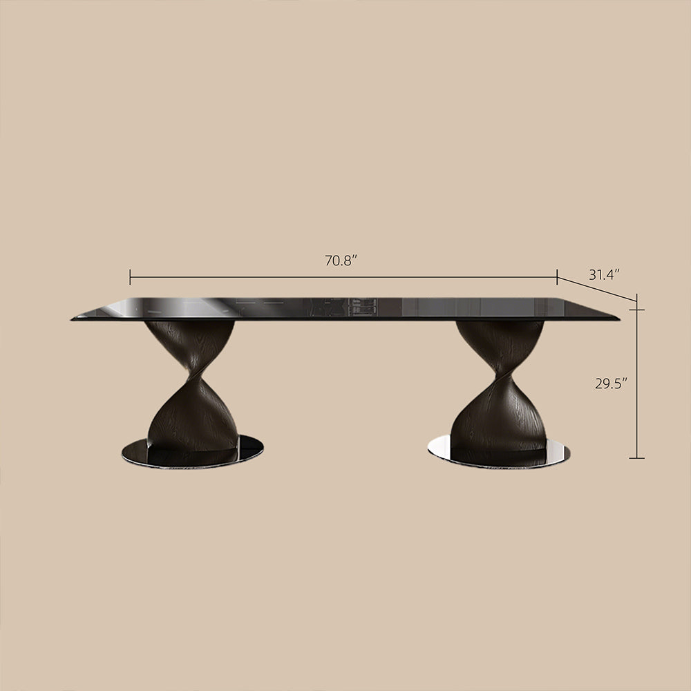 70.8" Modern Square Dining Table with Tempered Glass Top Wooden Creative Base and Sleek Surface for 6 to 8 People