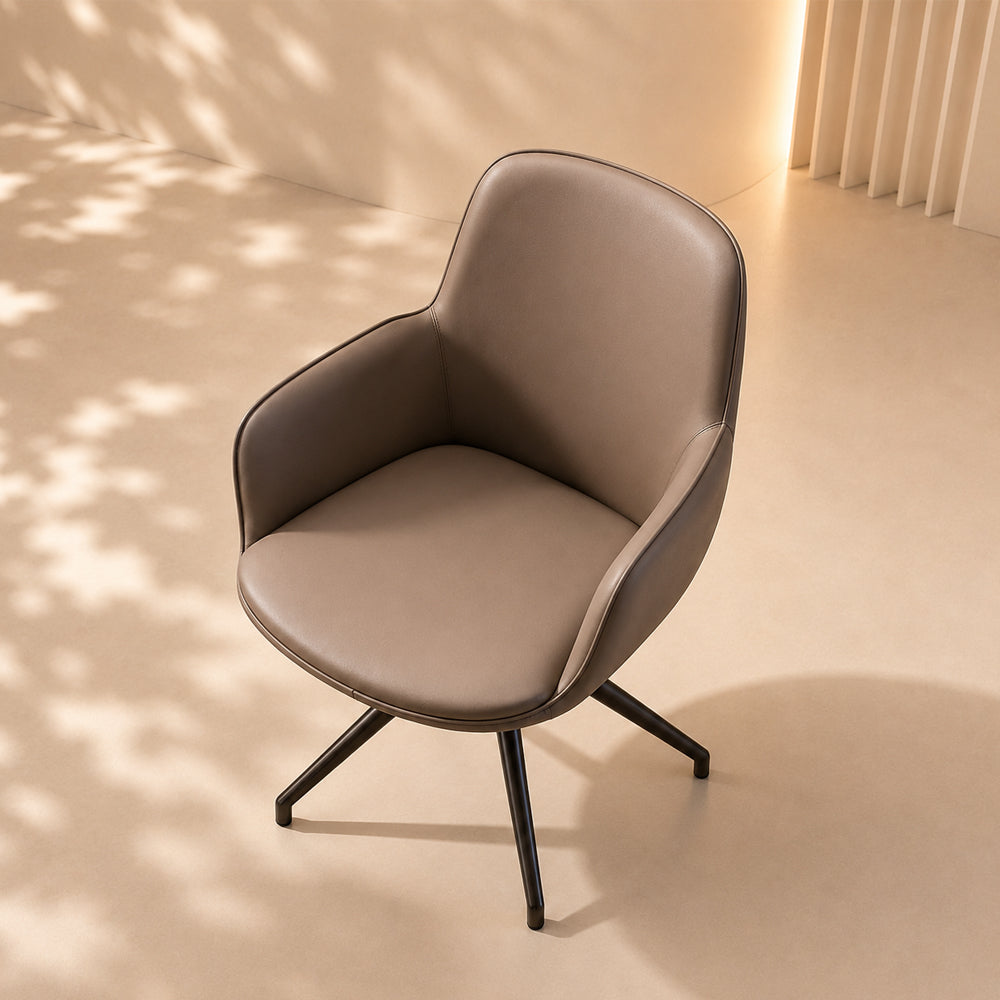 360 Swivel Microfiber Curved Arm Four Leg Metal Base Dining Chair