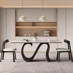 Load image into Gallery viewer, Creative S-shaped Walnut Base Round Dining Table with Marble Effect Surface
