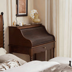 Load image into Gallery viewer, 39.3'' Modern Vintage Roll Top Vanity Desk Solid Wood Makeup Table with Storage and Drawer
