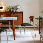 Load image into Gallery viewer, Modern Dining Chair with Stainless Steel Legs Faux Leather Upholstered Seat Ergonomic Wood Backrest for Dining Room
