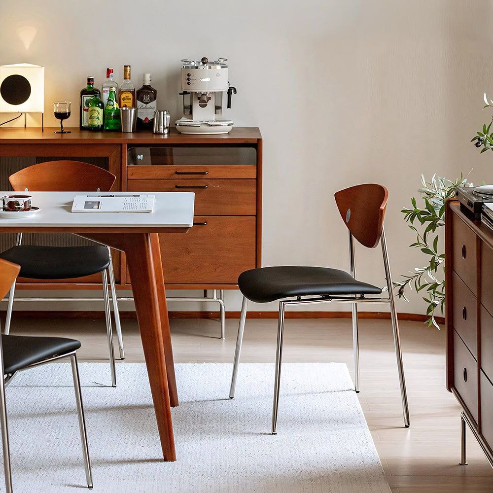 Modern Dining Chair with Stainless Steel Legs Faux Leather Upholstered Seat Ergonomic Wood Backrest for Dining Room