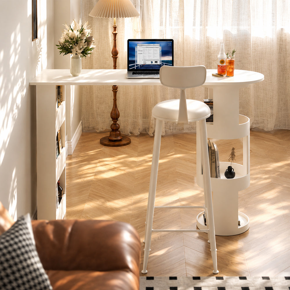 Multi Function White Sofa Side Bar Table with Layered Storage Space