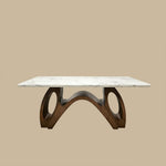 Load image into Gallery viewer, Modern Sintered Stone Dining Table Luxury Kitchen Table with Sculptural Walnut Wood Base for 4-6
