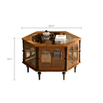 Load image into Gallery viewer, 33.15&#39;&#39;Vintage Hexagonal Coffee Table with Glass Top | Enclosed Storage + Carved Columns + Display Surface
