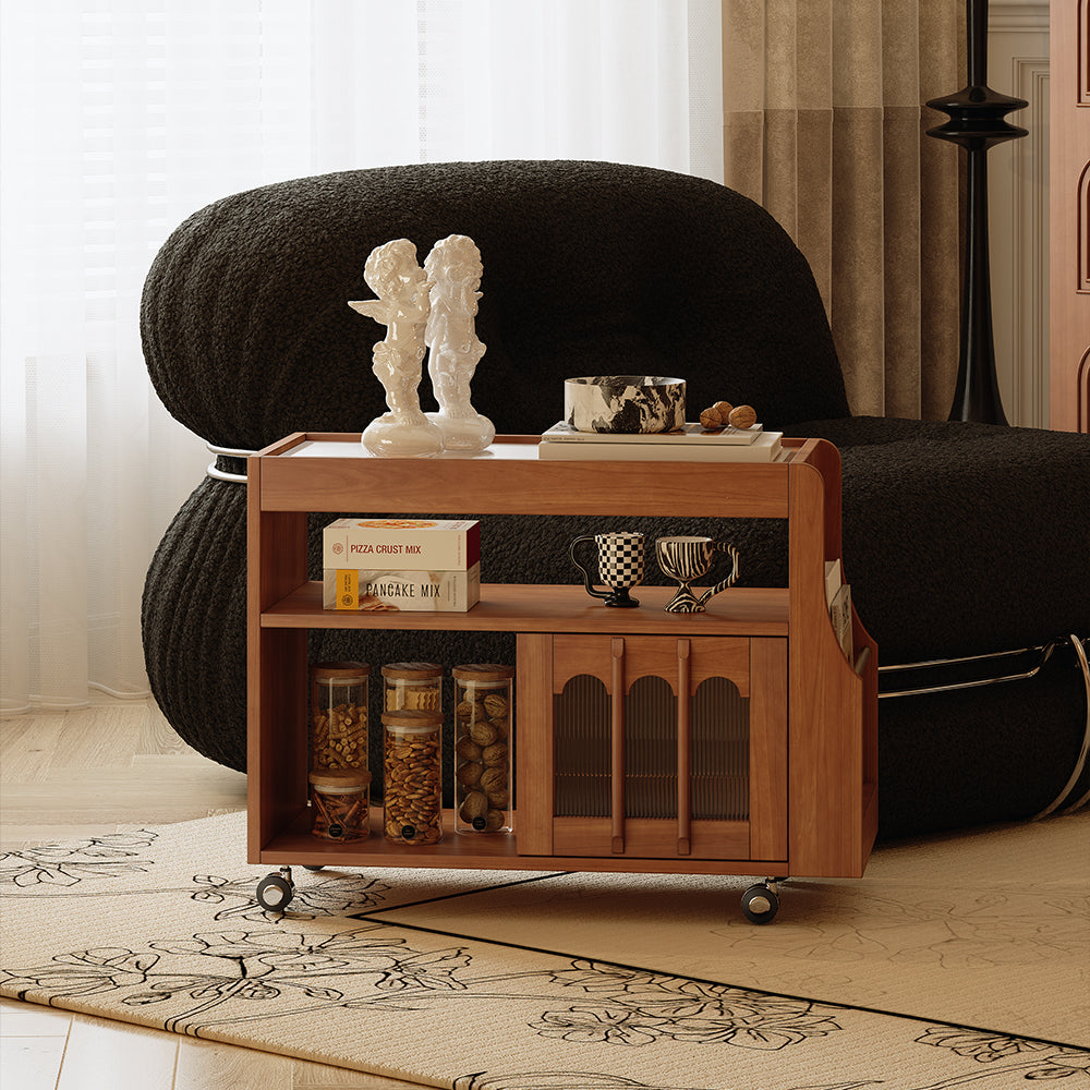 26.48" Mid-Century Sideboard Side Table Adjustable Shelf Arched Door Design Vintage Style