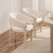 Modern Upholstered Dining Chair Curved Armrest Accent Chair with Soft Textured Fabric