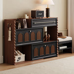Load image into Gallery viewer, Extendable Shoe Cabinet Black &amp; Walnut Modern Storage Organizer
