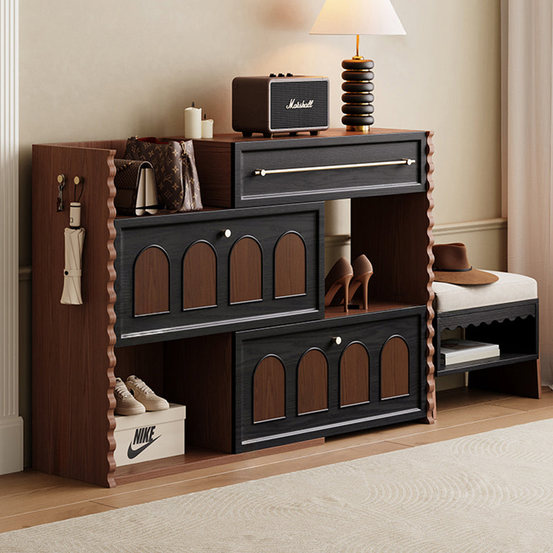 Extendable Shoe Cabinet Black & Walnut Modern Storage Organizer