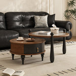 Load image into Gallery viewer, 33.54&quot; Round Nesting Coffee Table Set Water Ripple Glass Walnut Vintage Style Artistic Legs
