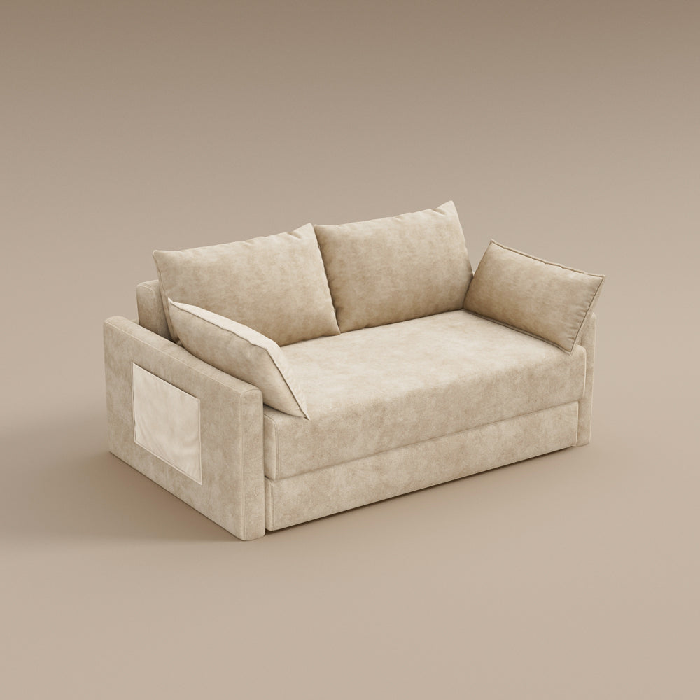 65.52" Compressed Sofa Convertible Sofa Bed Wrinkle-resistant Linen Lightweight Loveseat Wooden Armrest