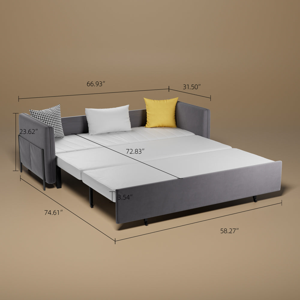 66.9"Convertible Sofa Bed Modern Minimalist Style with Side Pockets