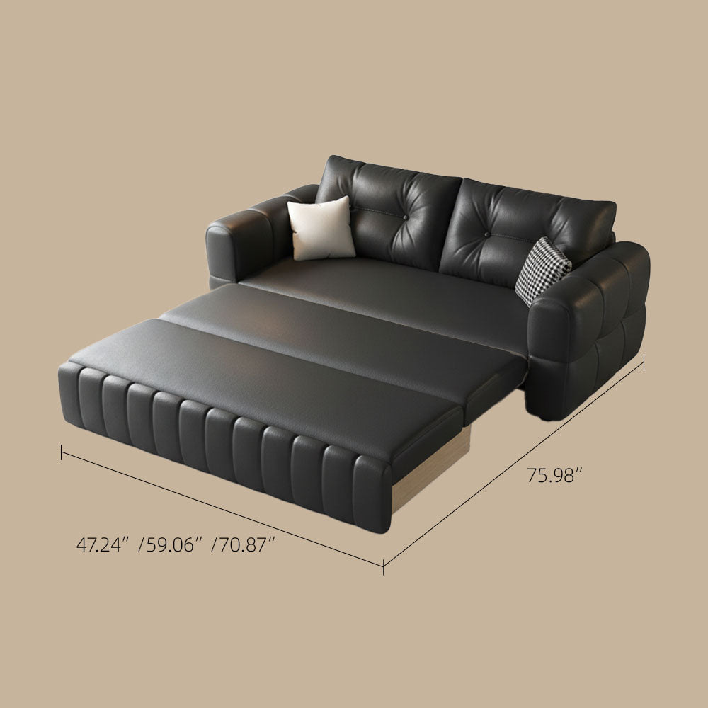 Modern Black Leather Sofa Bed with Pull-Out Sleeper Convertible 2-in-1 Couch