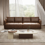Load image into Gallery viewer, Modern Brown Faux Leather Sofa with Deep Cushions &amp; Clean Lines
