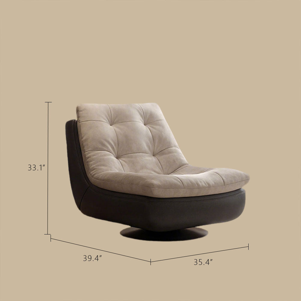 Modern Swivel Lounge Chair Upholstered Cushion Faux Leather Base Tufted Accent Chair Low Profile Design