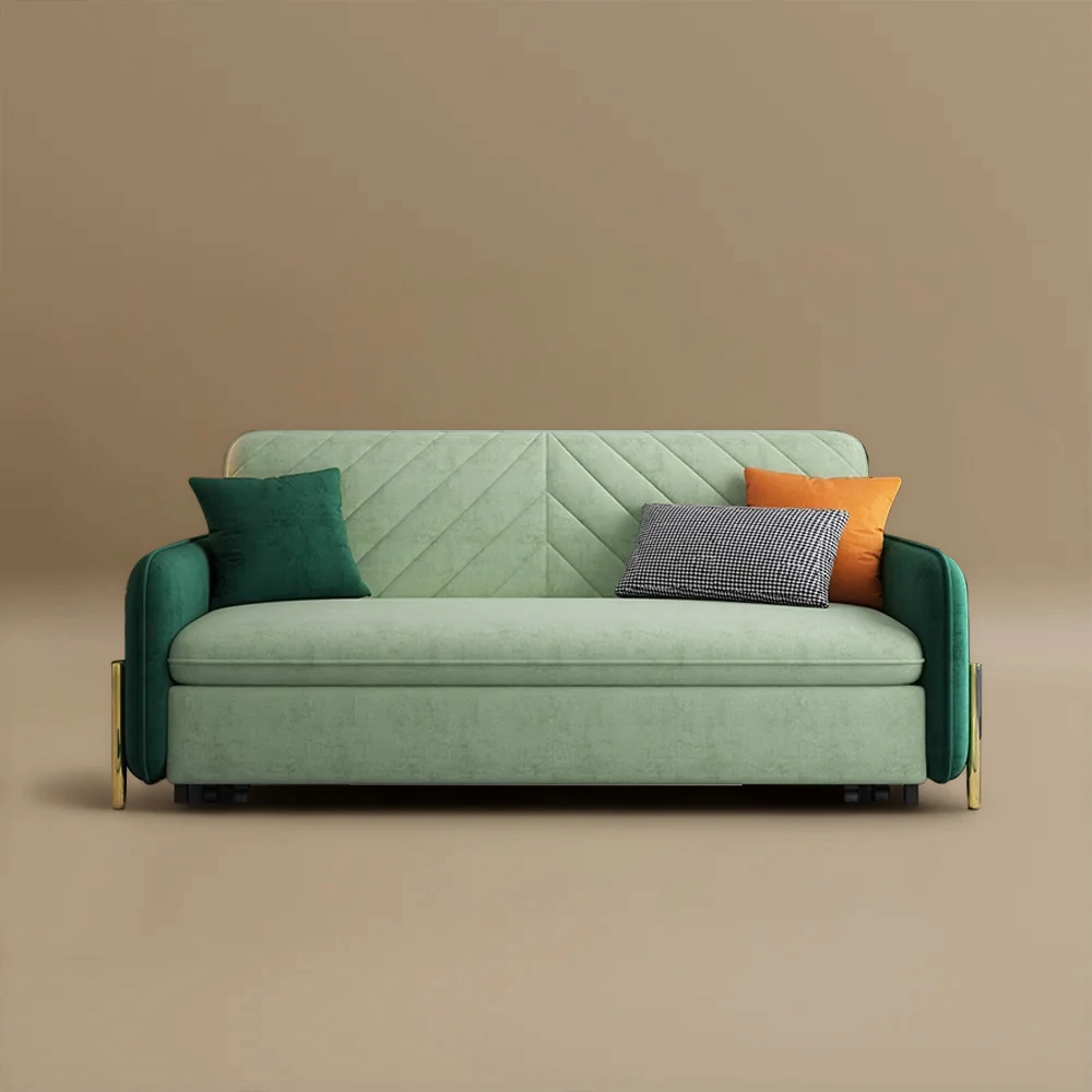 Modern Velvet Convertible Sofa Bed with Hidden Storage & Metal Frame
