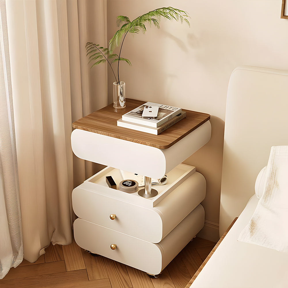 Convertible Vanity Desk with LED Mirror Transforms into Nightstand Height Adjustable Makeup Table with Storage Drawers