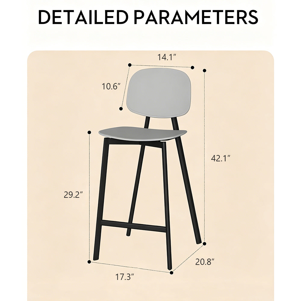 Modern Minimalist Bar Stool Black Metal Counter Chair with White Curved Backrest 1 Piece