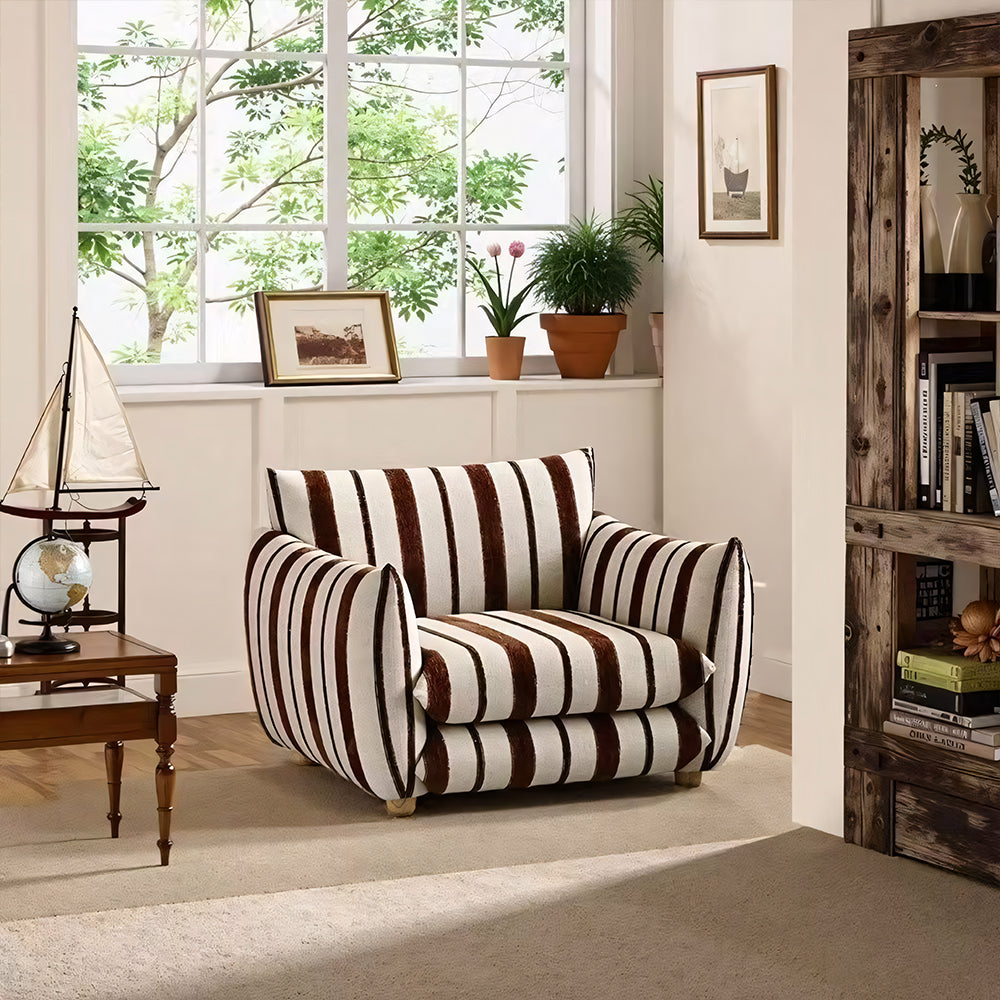 Modern Striped Upholstered Lounge Chair Minimalist Accent Armchair with Curved Arms and Deep Seat