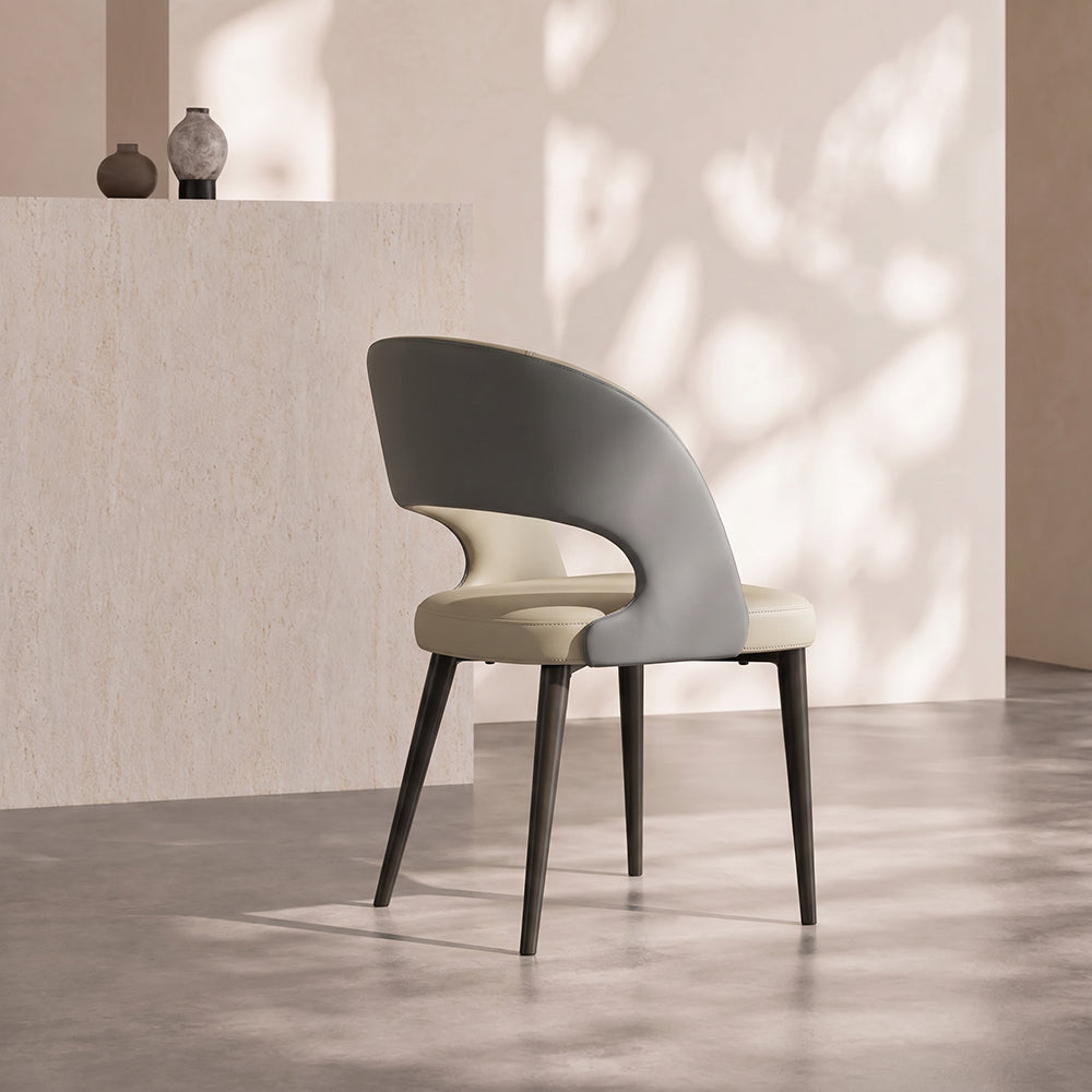 Matte Black Carbon Steel Leg Two Tone Faux Leather Dining Side Chair 1 Piece