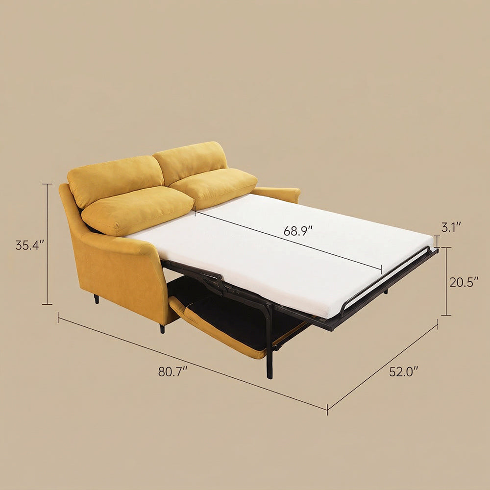 66.9'' Modern Fabric Pull Out Sofa Bed with Mattress Convertible Sleeper Couch with Metal Frame Upholstered Loveseat