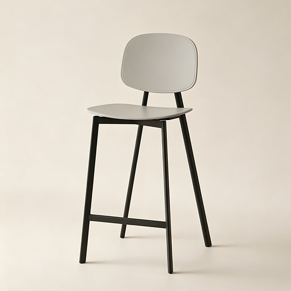 Modern Minimalist Bar Stool Black Metal Counter Chair with White Curved Backrest 1 Piece