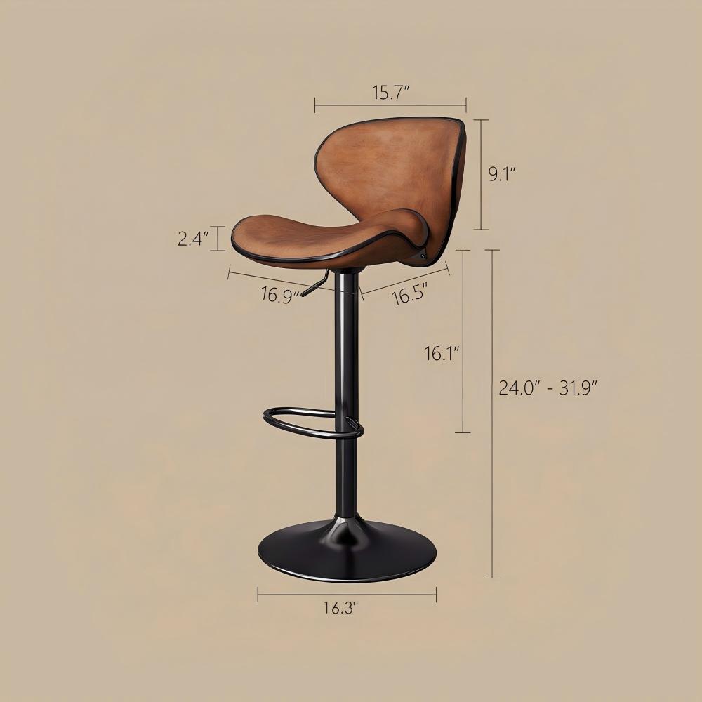 Modern Adjustable Swivel Bar Stool Brown Faux Leather Seat Black Metal Base Counter Height Bar Chair 1 Piece