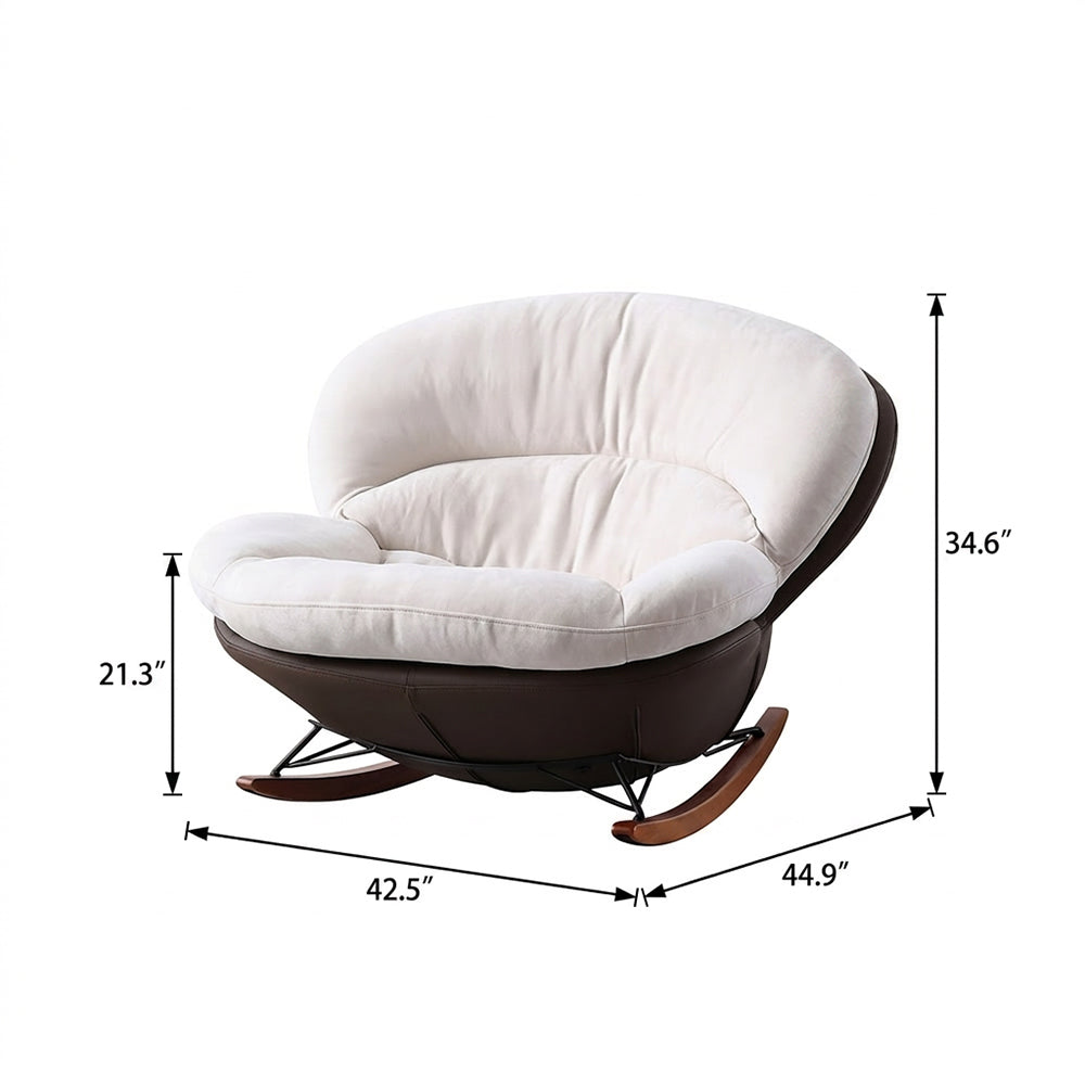 Oversized Plush Rocking Lounge Chair with Curved Wooden Base