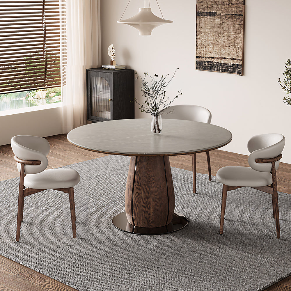 53.1" Modern Dining Table with Marble-Like Stone Top and Sculptural Wooden Base