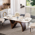 Load image into Gallery viewer, Modern Luxury Dining Set Sculptural Wood &amp; Marble-Effect Table × White-and-Gold Buffet Cabinet
