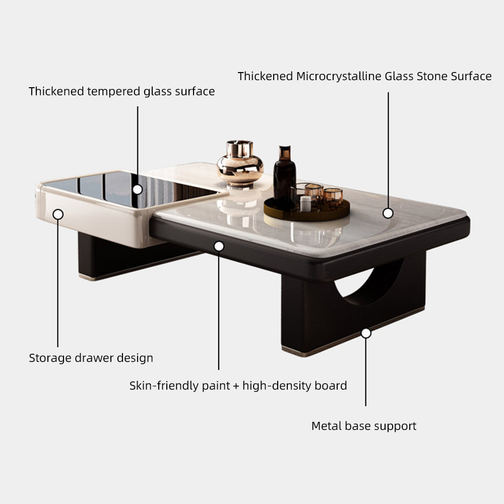 Modern Luxury Coffee Table with Marble Pattern Top and Black Accent Surface