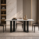 Load image into Gallery viewer, Modern Rectangular Dining Table with Marble-Look Top and Black Metal Base
