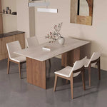 Load image into Gallery viewer, Rectangular Dining Table Solid Wood Legs Walnut Veneer Base Sintered Stone Top Modern Design
