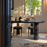 Load image into Gallery viewer, Modern Sculptural Dining Table Solid Wood Black Finish Pedestal Base Minimalist Dining Table
