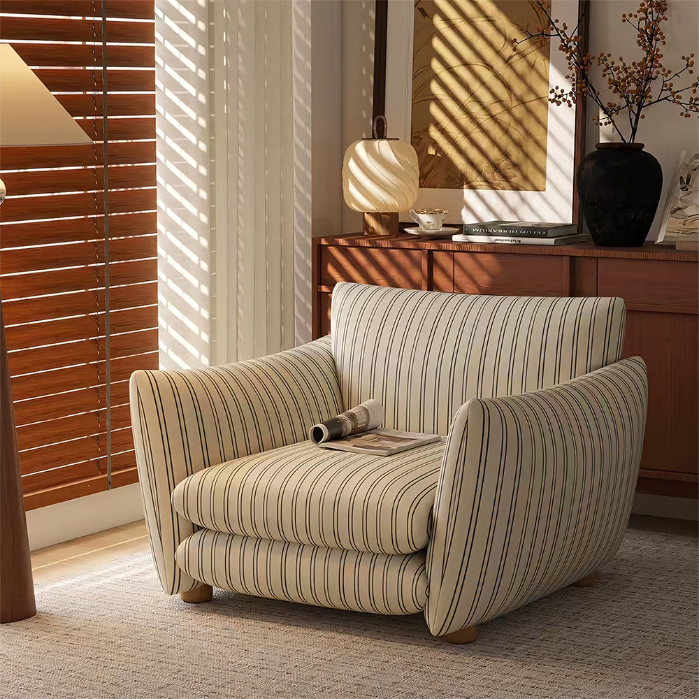 Modern Striped Upholstered Lounge Chair Minimalist Accent Armchair with Curved Arms and Deep Seat