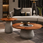 Load image into Gallery viewer, Flower-Shaped Nesting Coffee Table Set with Wood Grain Top and Sculptural Pedestal Base
