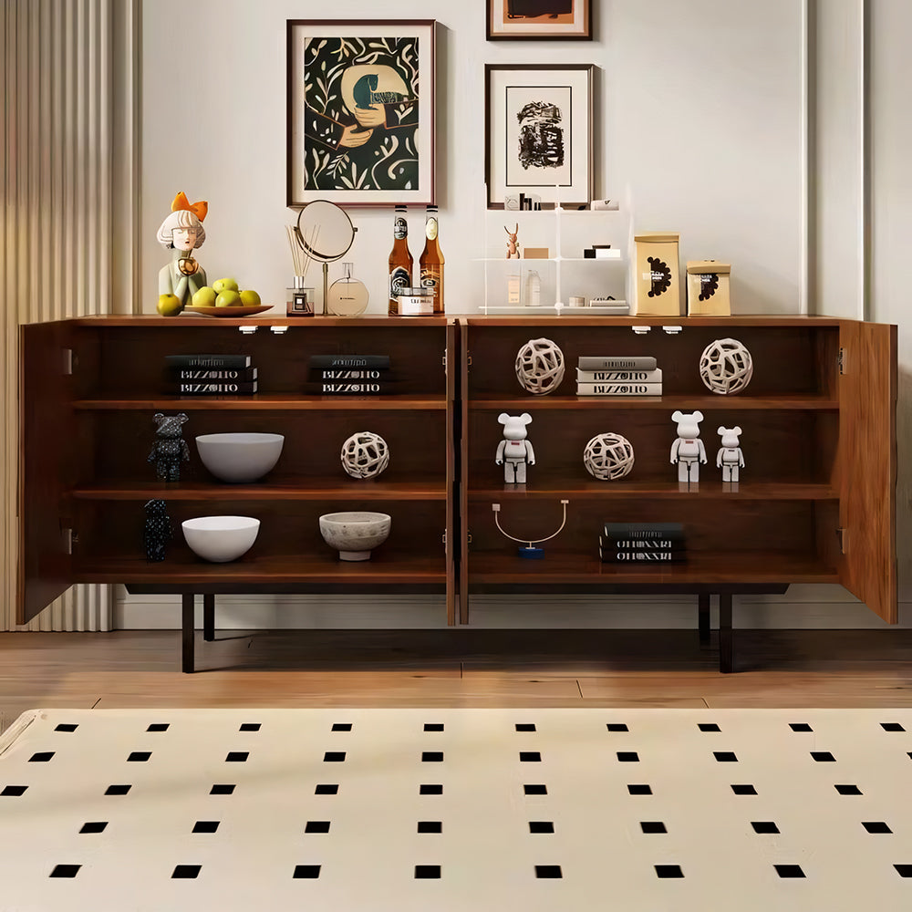 55.1"/70.8"Modern Walnut Sideboard Geometric Storage Cabinet with Metal Legs