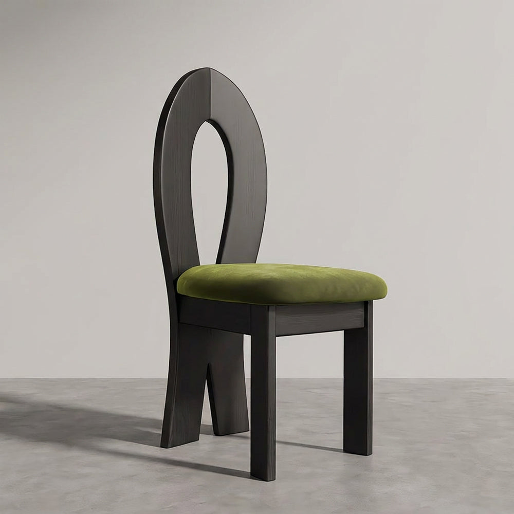 Modern Sculptural Dining Chair Set of 2 Solid Wood Frame Upholstered Seat Curved Loop Back Accent Chair