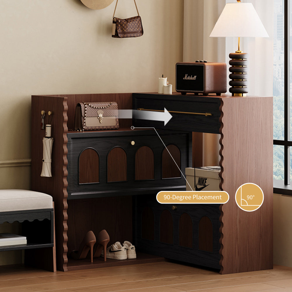Extendable Shoe Cabinet Black & Walnut Modern Storage Organizer