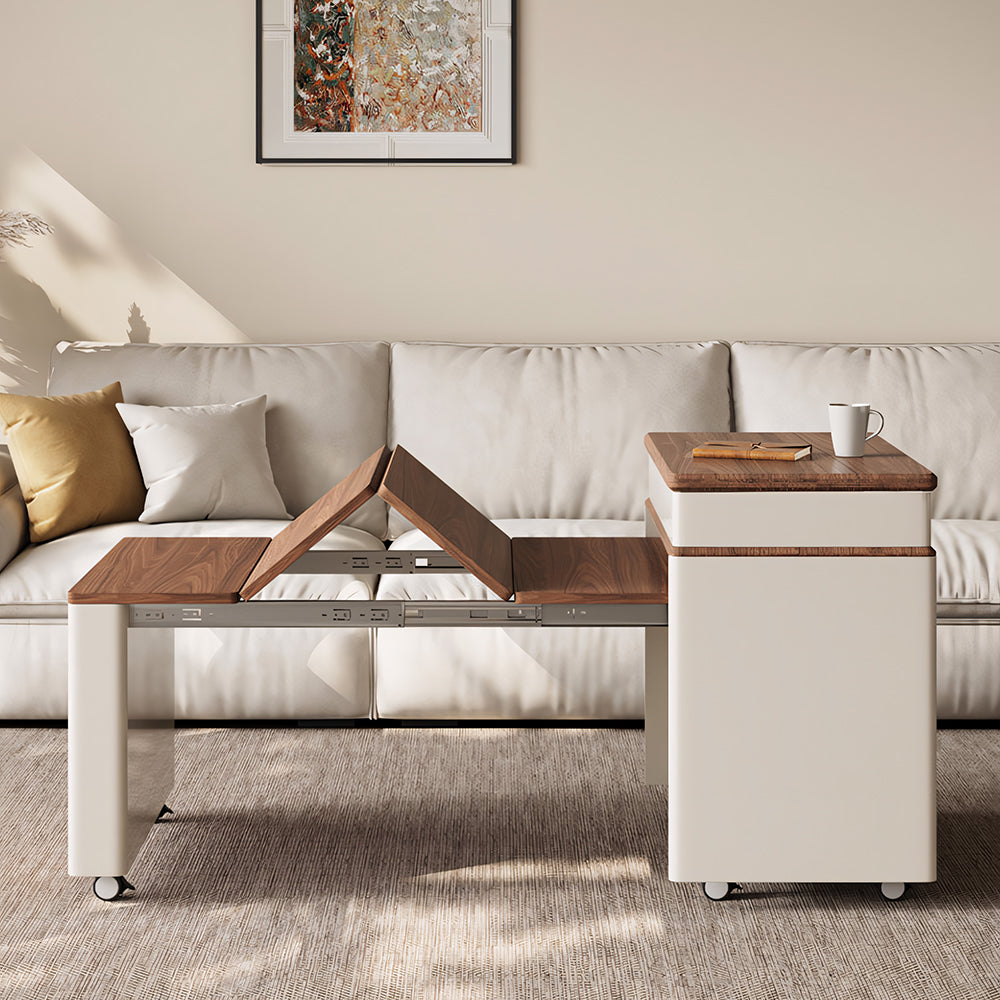 Modern Lift Top Coffee Table with Storage Extendable Wooden Coffee Table with Open Shelves Multi-Functional Living Room Table