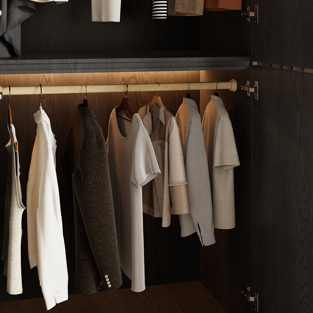 78" Modern Double-Door Wardrobe in Dark Wood Finish with Divided Storage