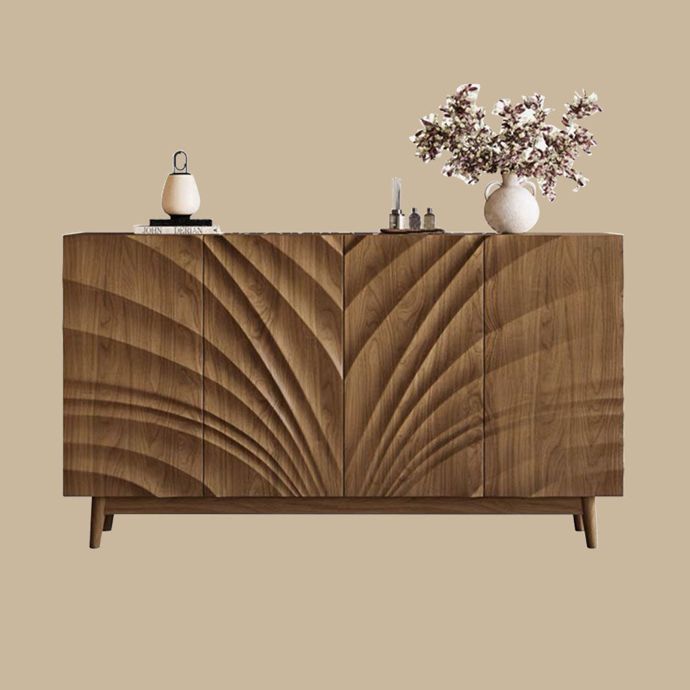 Modern Wooden Sideboard with Sculpted Wave Front Contemporary Storage Cabinet
