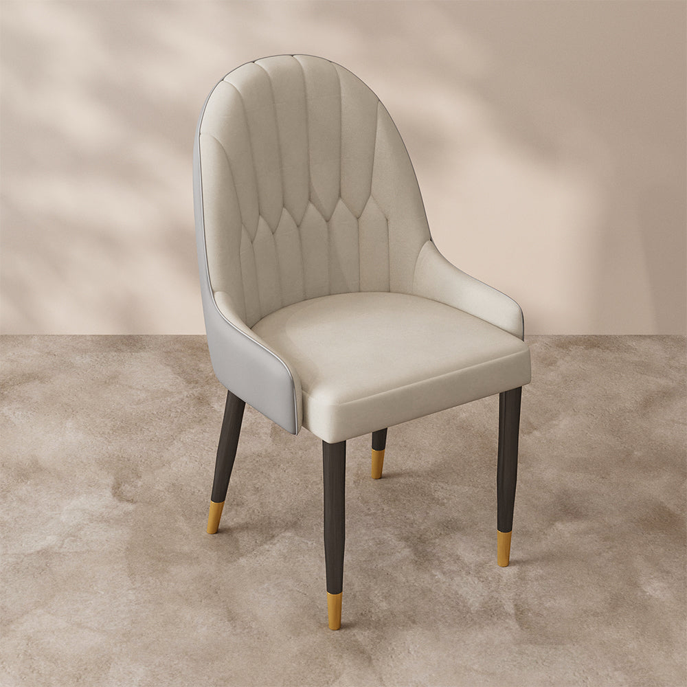 2PCS Dining Chair Modern PU Leather Upholstery Ergonomic Backrest with Gold-Tipped Legs
