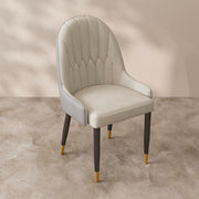 2PCS Dining Chair Modern PU Leather Upholstery Ergonomic Backrest with Gold-Tipped Legs