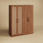 Load image into Gallery viewer, Walnut Rattan Four-Door Wardrobe Modern Natural Fusion Design
