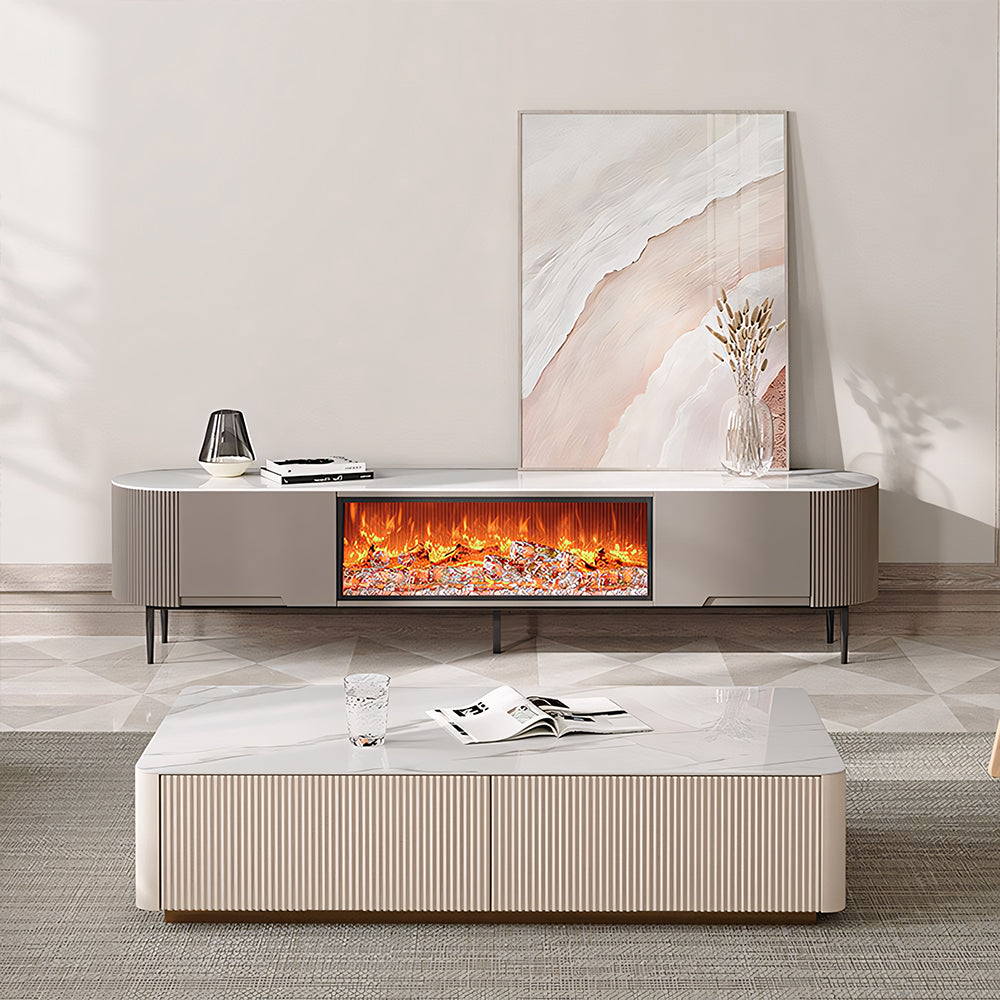 Contemporary Gray Electric Fireplace TV Stand with 3-Color LED Lights for 65 to 85-inch TVs