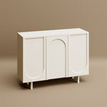 Load image into Gallery viewer, 3 Door Sideboard Modern Cabinet Matte White Finish Adjustable Shelves Irregular Veneer Solid Wood Legs
