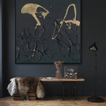 Load image into Gallery viewer, Handmade Abstract Wall Art – Black Textured Painting with Gold Accents
