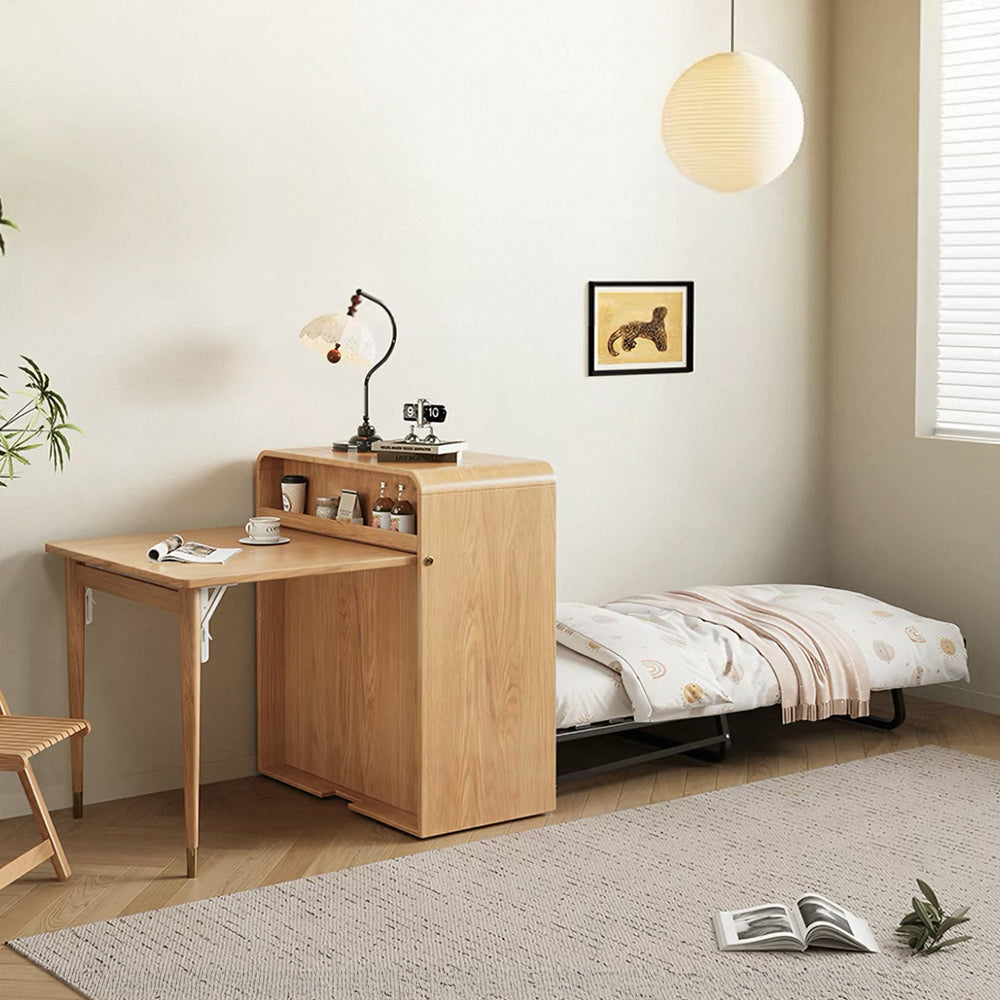 Modern Space Saving Foldable Dining Table with Hidden Pull Out Bed Wood Convertible Table Bed Combo Multifunction Furniture