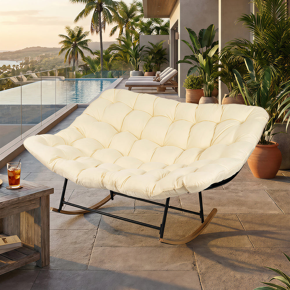 Modern Outdoor Lounge Chair with Plush Cushioned Seat and Rocking Base